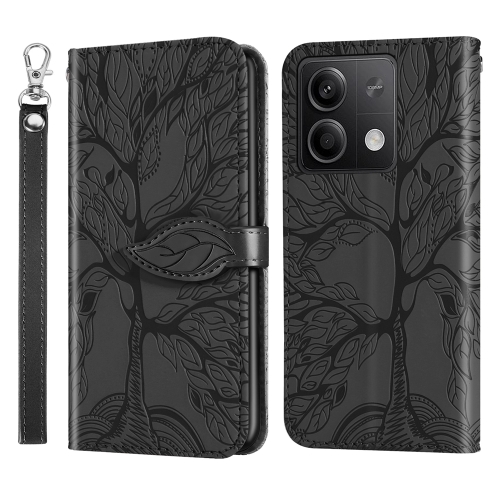 

For Xiaomi Redmi Note 13 5G Life Tree Embossing Pattern Leather Phone Case(Black)