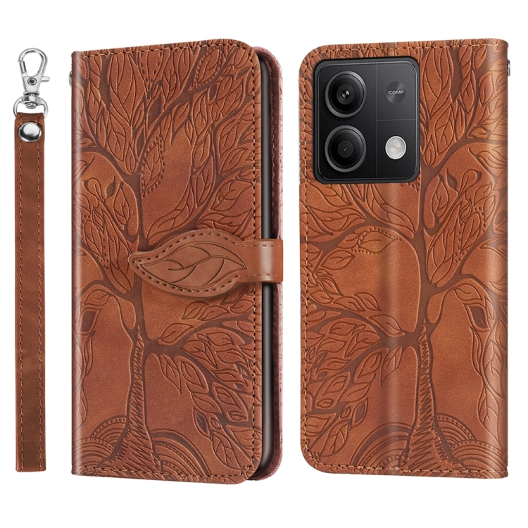 

For Xiaomi Redmi Note 13 5G Life Tree Embossing Pattern Leather Phone Case(Brown)