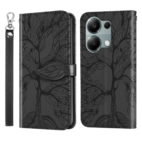 

For Xiaomi Redmi Note 13 Pro 4G Life Tree Embossing Pattern Leather Phone Case(Black)