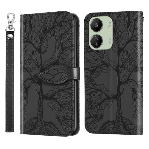 

For Xiaomi Redmi 13C 4G / 5G Life Tree Embossing Pattern Leather Phone Case(Black)