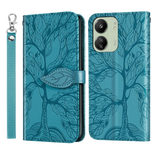 

For Xiaomi Redmi 13C 4G / 5G Life Tree Embossing Pattern Leather Phone Case(Blue)