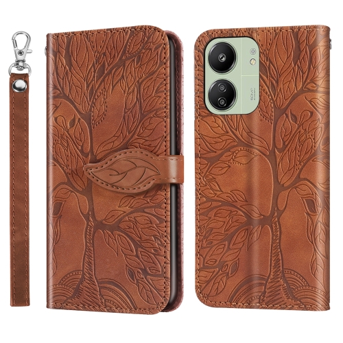 

For Xiaomi Redmi 13C 4G / 5G Life Tree Embossing Pattern Leather Phone Case(Brown)