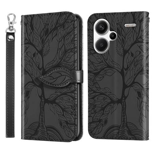 

For Xiaomi Redmi Note 13 Pro+ Life Tree Embossing Pattern Leather Phone Case(Black)