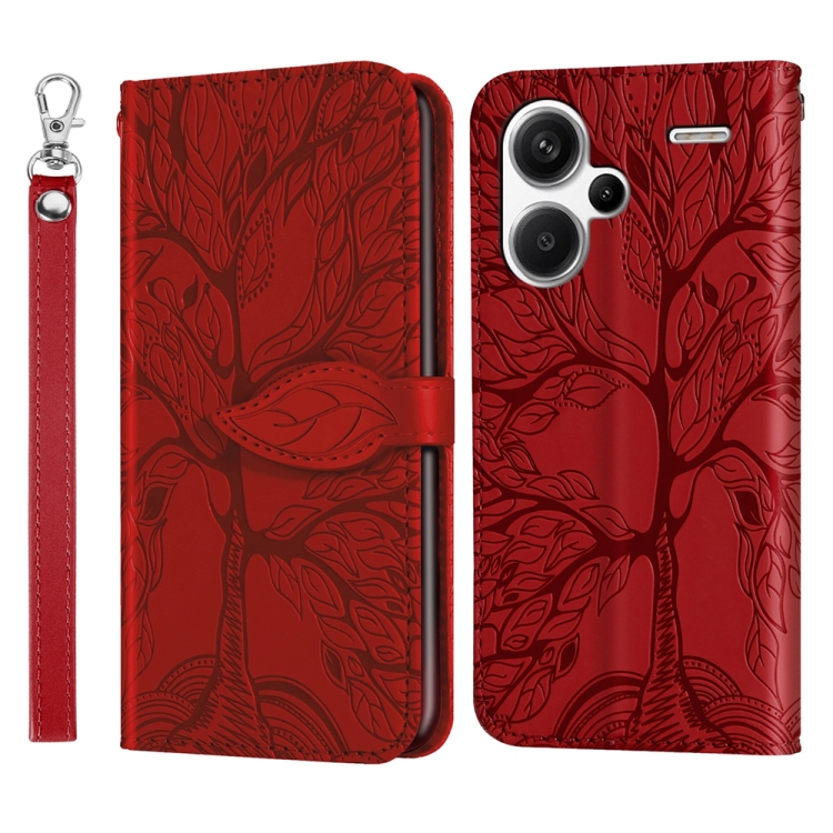

For Xiaomi Redmi Note 13 Pro+ Life Tree Embossing Pattern Leather Phone Case(Red)