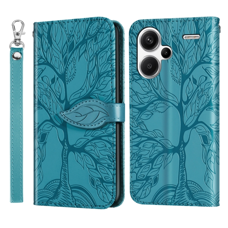 

For Xiaomi Redmi Note 13 Pro+ Life Tree Embossing Pattern Leather Phone Case(Blue)
