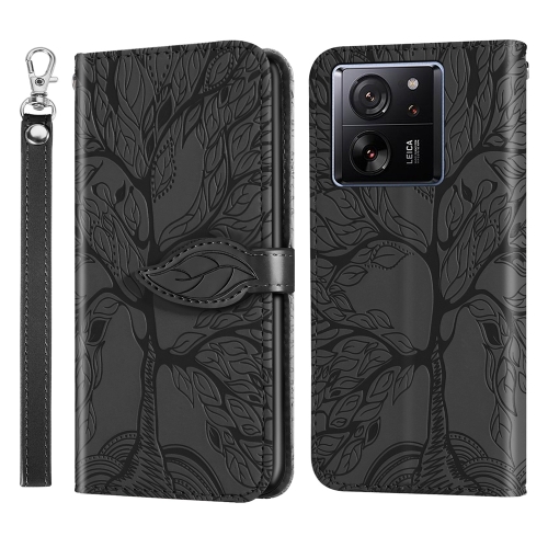 

For Xiaomi 13T Life Tree Embossing Pattern Leather Phone Case(Black)