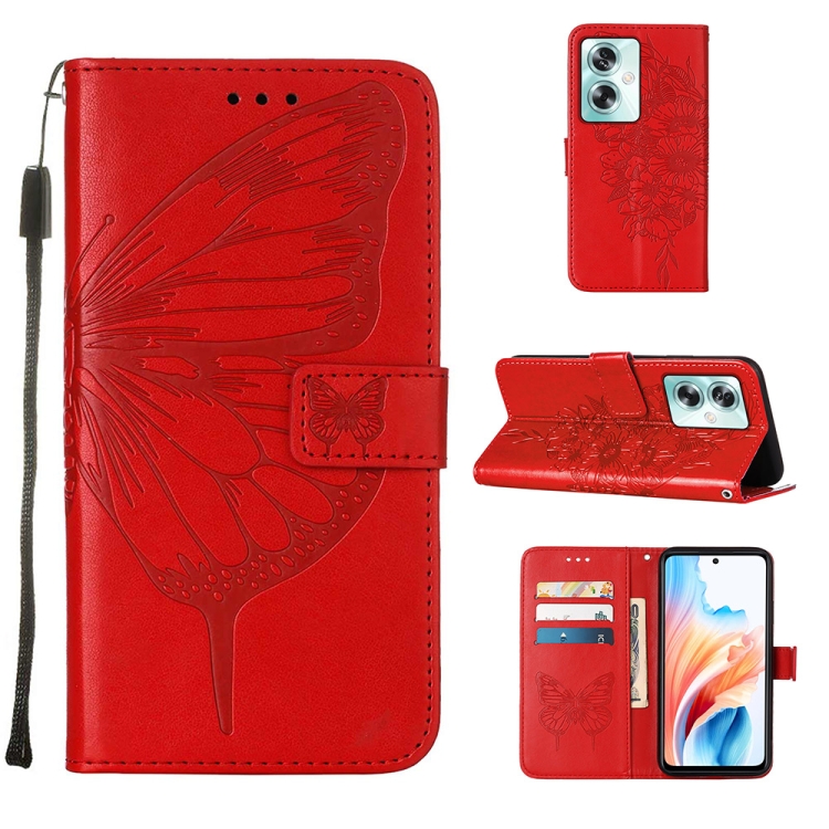 

For OPPO A79 5G Embossed Butterfly Leather Phone Case(Red)