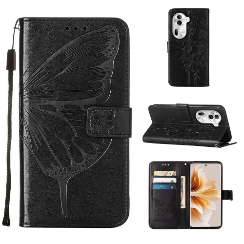 

For OPPO Reno11 Pro 5G Global Embossed Butterfly Leather Phone Case(Black)