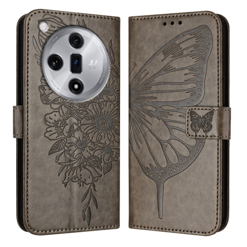 

For OPPO Find X7 Embossed Butterfly Leather Phone Case(Grey)