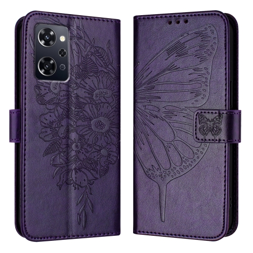 

For OPPO Reno9 A JP Version Embossed Butterfly Leather Phone Case(Dark Purple)
