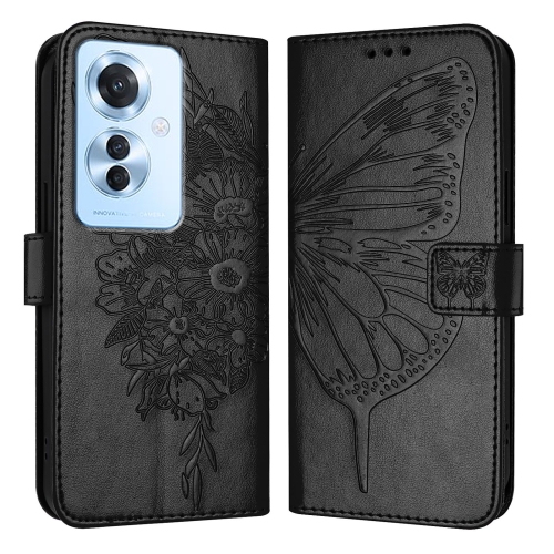 

For OPPO Reno 11F 5G Global Embossed Butterfly Leather Phone Case(Black)