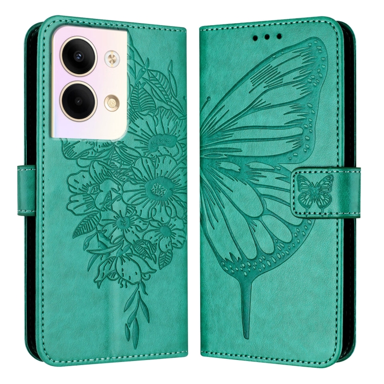 

For OPPO Reno9 5G / Reno9 Pro 5G Embossed Butterfly Leather Phone Case(Green)