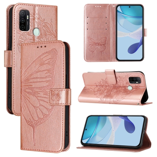 

For OPPO A11s 4G Embossed Butterfly Leather Phone Case(Rose Gold)