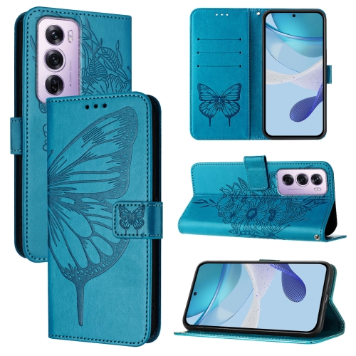 

For OPPO Reno12 Pro 5G Global Embossed Butterfly Leather Phone Case(Blue)