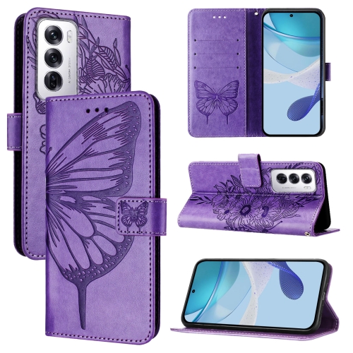 

For OPPO Reno12 5G Global Embossed Butterfly Leather Phone Case(Light Purple)