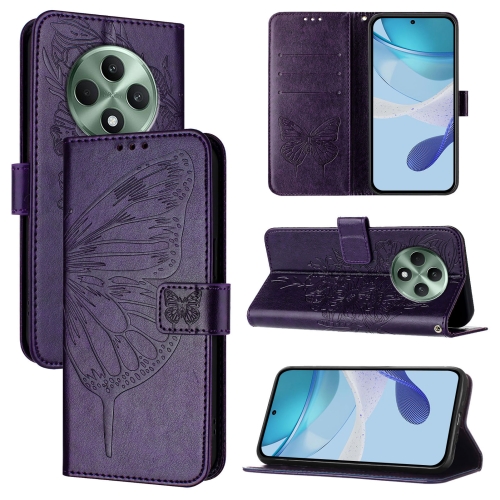 

For OPPO Reno12 F 5G Global Embossed Butterfly Leather Phone Case(Dark Purple)