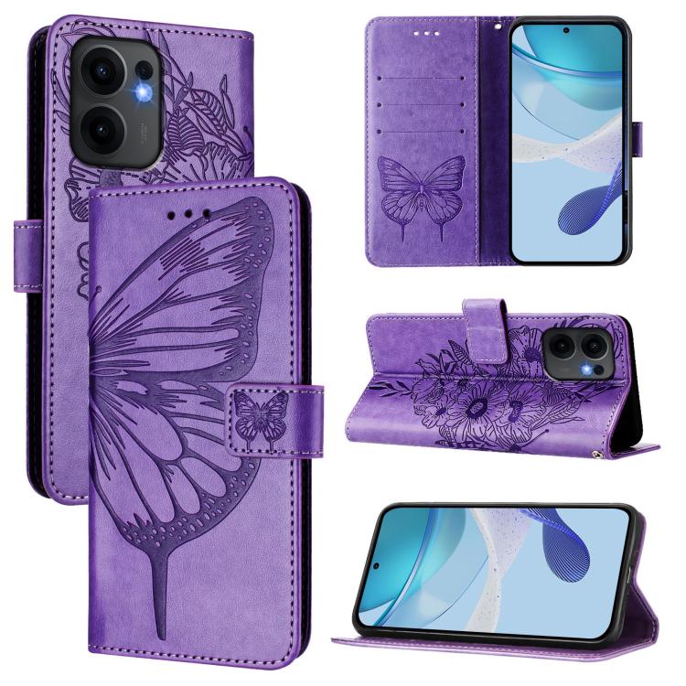 

For OPPO Reno13 F 5G Global Embossed Butterfly Leather Phone Case(Light Purple)