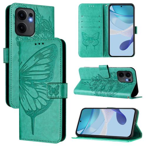 

For OPPO Reno13 F 5G Global Embossed Butterfly Leather Phone Case(Green)