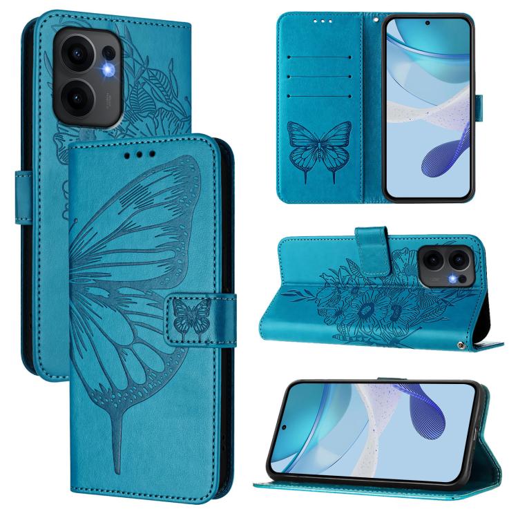 

For OPPO Reno13 F 5G Global Embossed Butterfly Leather Phone Case(Blue)