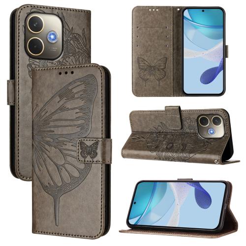 

For OPPO A5 Pro 5G Global Embossed Butterfly Leather Phone Case(Grey)