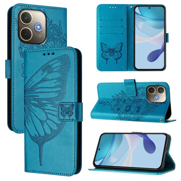 

For OPPO A5 Pro 5G Global Embossed Butterfly Leather Phone Case(Blue)