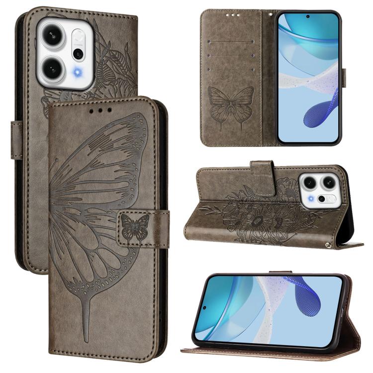 

For OPPO Reno14 Pro 5G Global Embossed Butterfly Leather Phone Case(Grey)