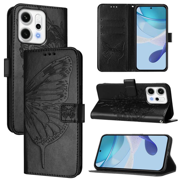 

For OPPO Reno14 Pro 5G Global Embossed Butterfly Leather Phone Case(Black)