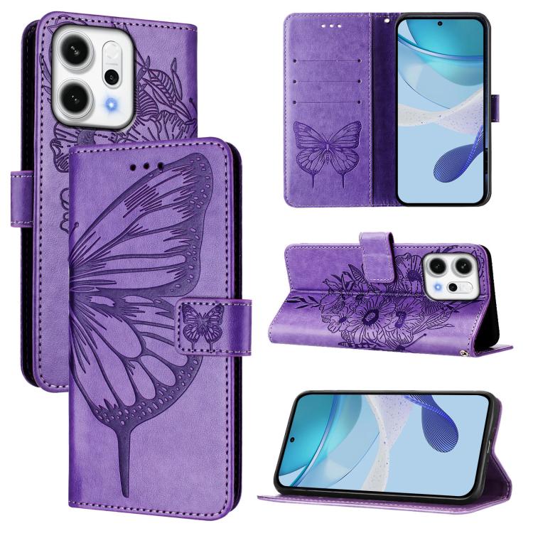 

For OPPO Reno14 5G Global Embossed Butterfly Leather Phone Case(Light Purple)