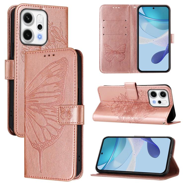 

For OPPO Reno14 5G Global Embossed Butterfly Leather Phone Case(Rose Gold)