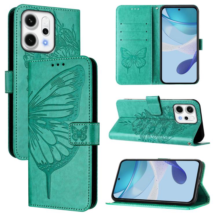 

For OPPO Reno14 5G Global Embossed Butterfly Leather Phone Case(Green)