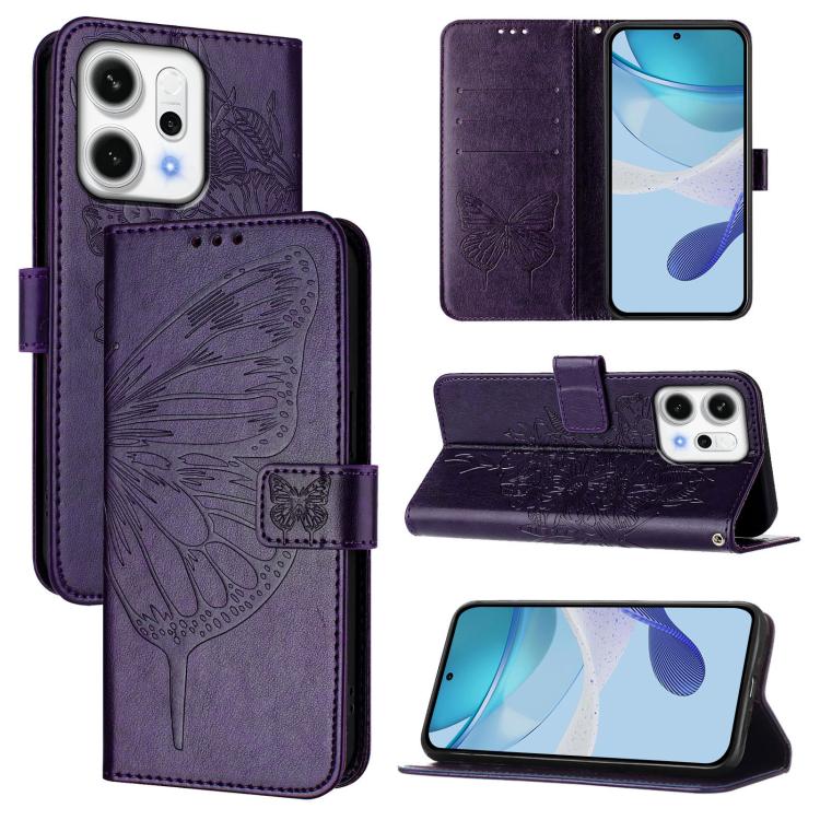 

For OPPO Reno14 5G Global Embossed Butterfly Leather Phone Case(Dark Purple)