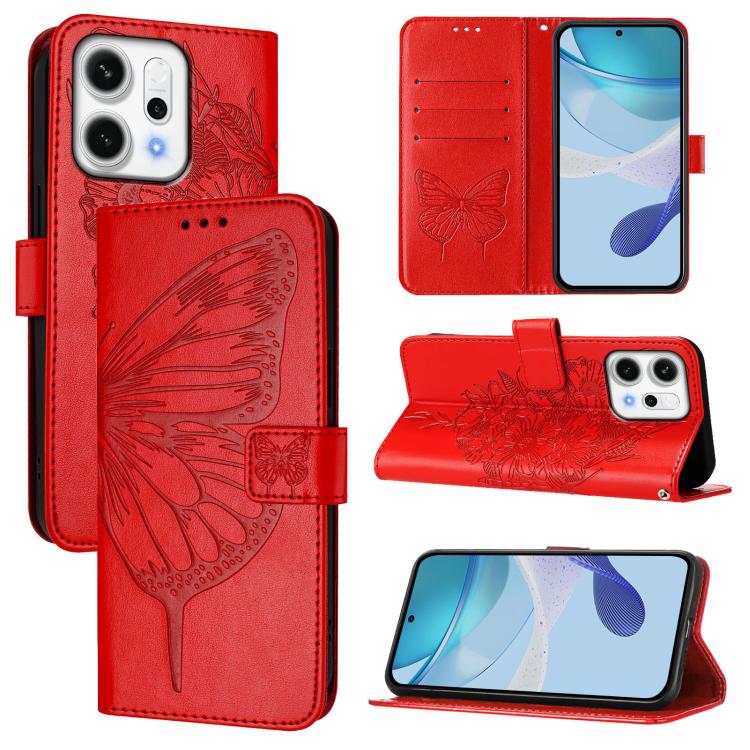 

For OPPO Reno14 5G Global Embossed Butterfly Leather Phone Case(Red)