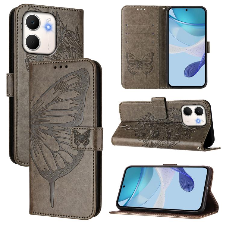 

For OPPO A5x 4G Global / 5G Global Embossed Butterfly Leather Phone Case(Grey)