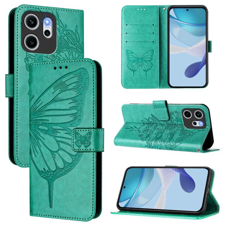 

For OPPO Reno14 F 5G Embossed Butterfly Leather Phone Case(Green)