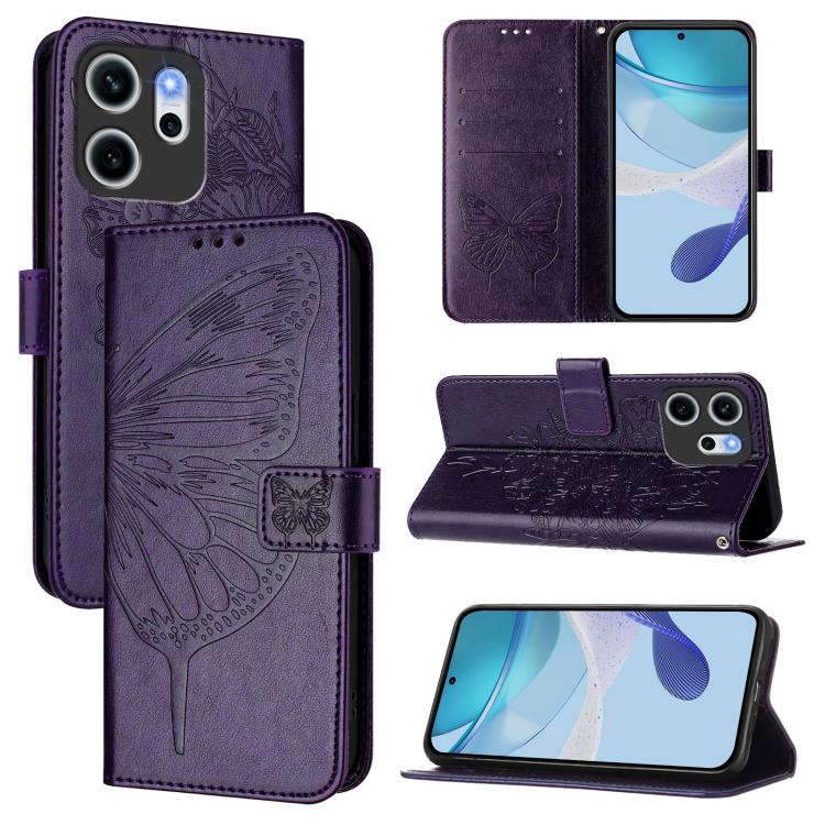 

For OPPO Reno14 F 5G Embossed Butterfly Leather Phone Case(Dark Purple)