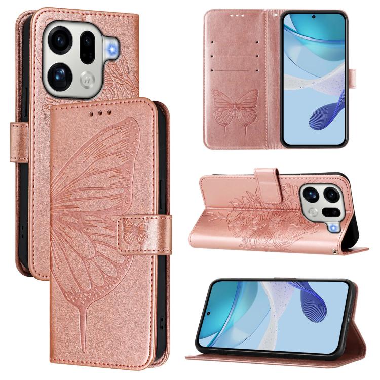 

For OPPO Find X9 Pro Embossed Butterfly Leather Phone Case(Rose Gold)
