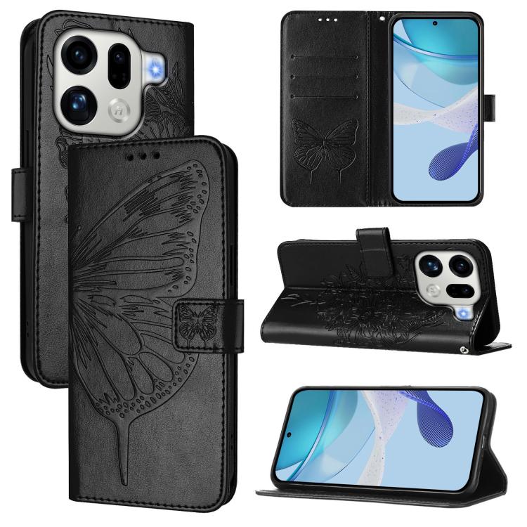 

For OPPO Find X9 Pro Embossed Butterfly Leather Phone Case(Black)