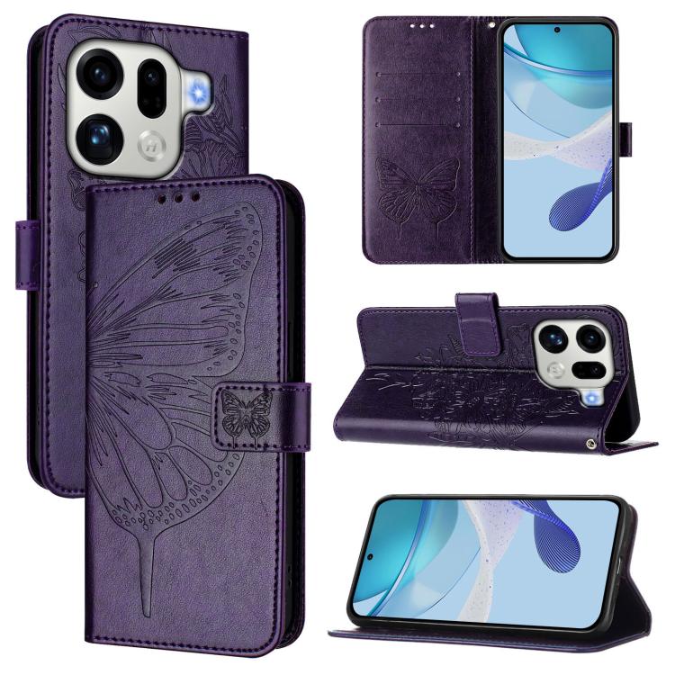 

For OPPO Find X9 Pro Embossed Butterfly Leather Phone Case(Dark Purple)