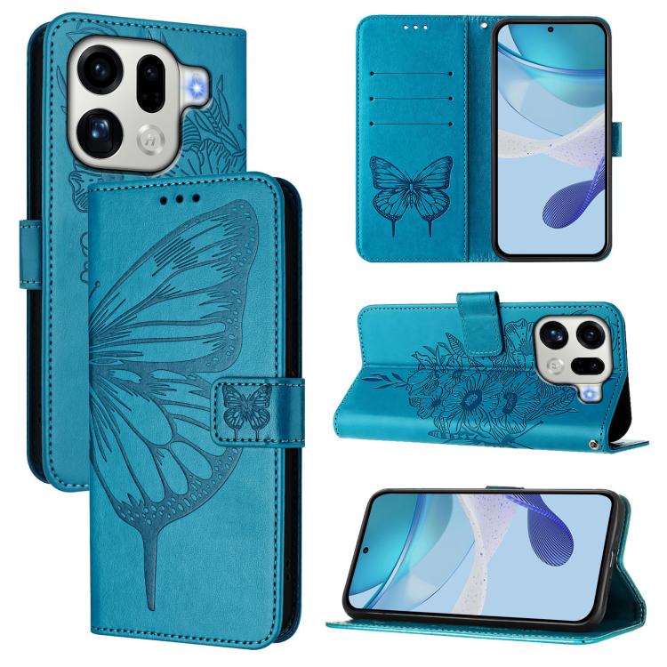 

For OPPO Find X9 Pro Embossed Butterfly Leather Phone Case(Blue)