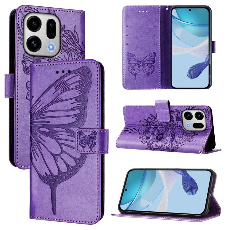 

For OPPO Find X9 Embossed Butterfly Leather Phone Case(Light Purple)