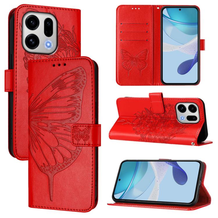 

For OPPO Find X9 Embossed Butterfly Leather Phone Case(Red)