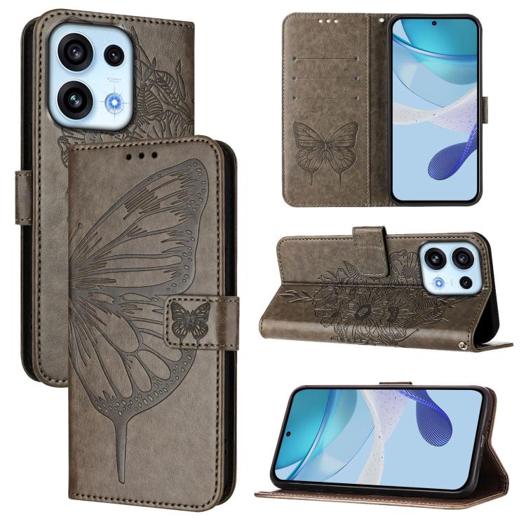 

For OPPO Reno16 F / Reno16 FS 5G Embossed Butterfly Leather Phone Case(Grey)