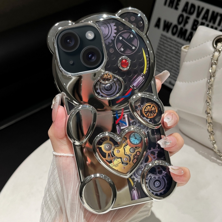 

For iPhone 13 Bear Shape Electroplated Two-color TPU Phone Case(Silver)