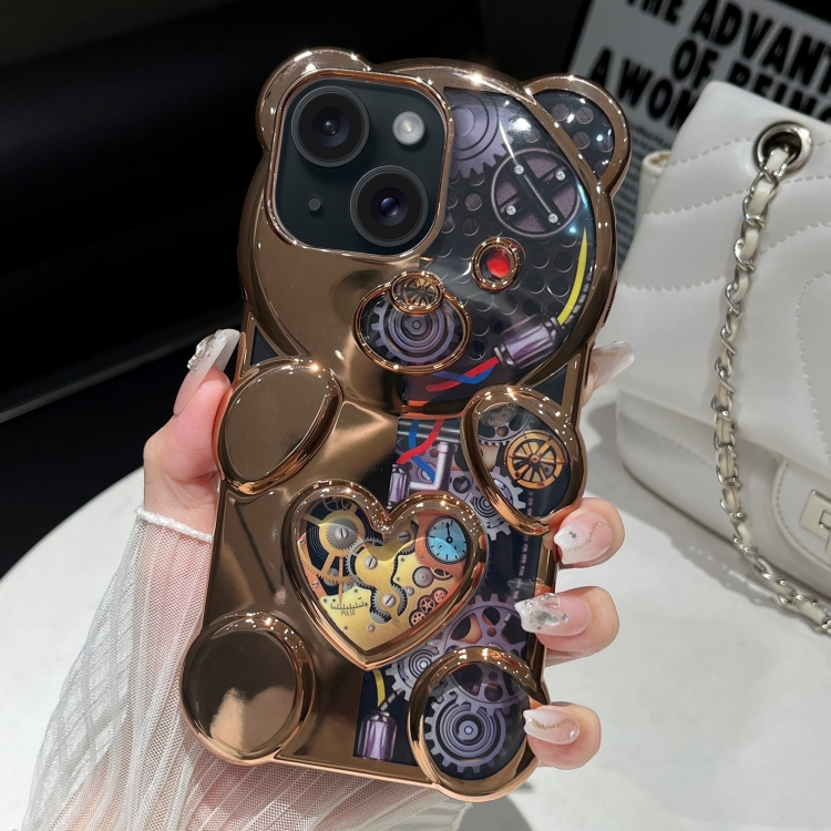 

For iPhone 13 Bear Shape Electroplated Two-color TPU Phone Case(Gold)