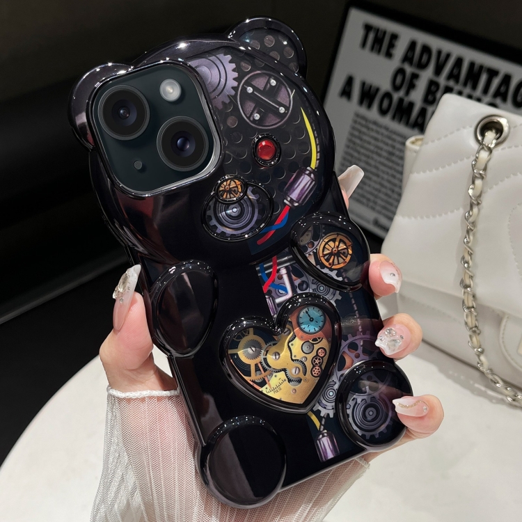 

For iPhone 13 Bear Shape Electroplated Two-color TPU Phone Case(Black)