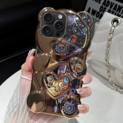 For iPhone 12 Pro Max Bear Shape Electroplated Two-color TPU Phone Case(Gold) 75mm exquisite plastic foldable pocket mirror round shape portable makeup mirror flowers design cosmetic mirrors