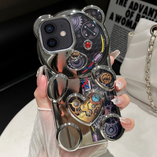 

For iPhone 11 Bear Shape Electroplated Two-color TPU Phone Case(Silver)