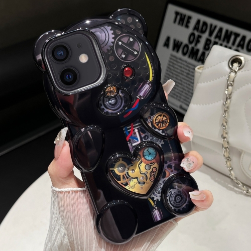 For iPhone 11 Bear Shape Electroplated Two-color TPU Phone Case(Black) for iphone 12 pro creative flannel slipper design tpu phone case light red