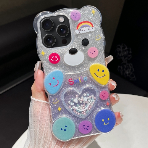 

For iPhone 15 Pro Bear Shaped Painted TPU Phone Case(Smiley Face)