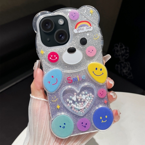 

For iPhone 15 Plus Bear Shaped Painted TPU Phone Case(Smiley Face)